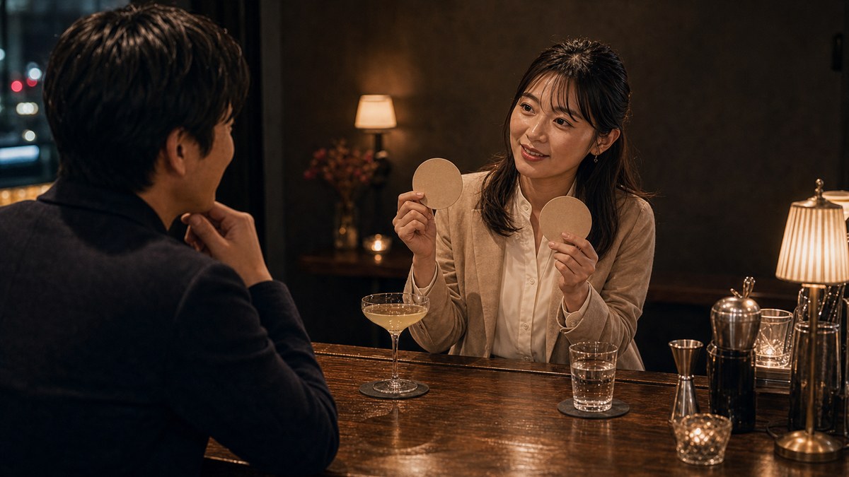 角のバーで、方言クイズを出されたの要点を表す画像