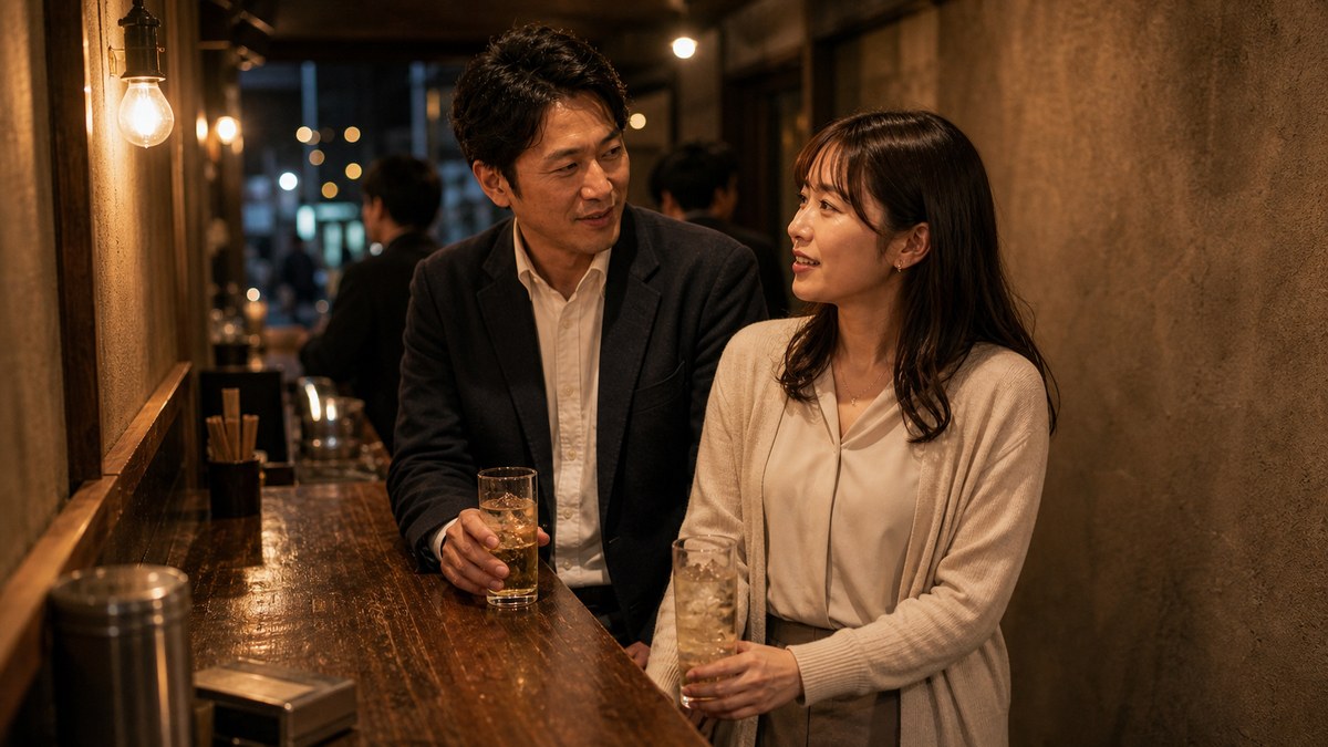 西口の静かな店に移って、酔いと本音の要点を表す画像