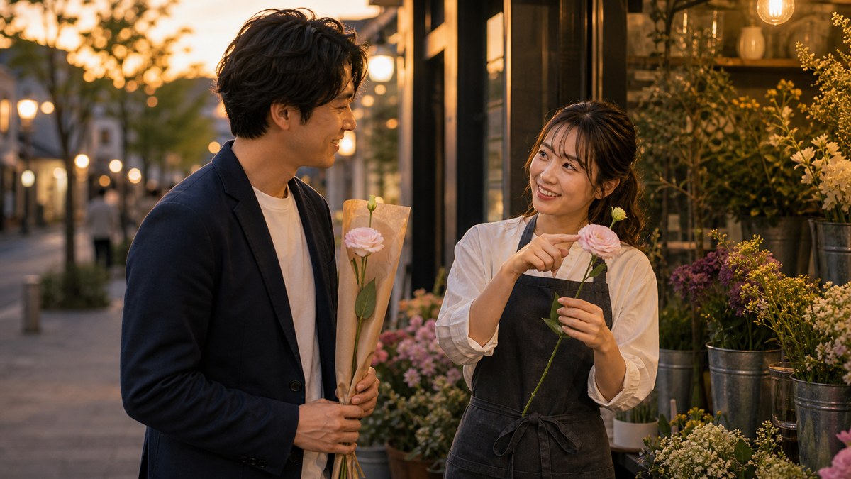 夕方、花屋で一本だけ買ったの要点を表す画像