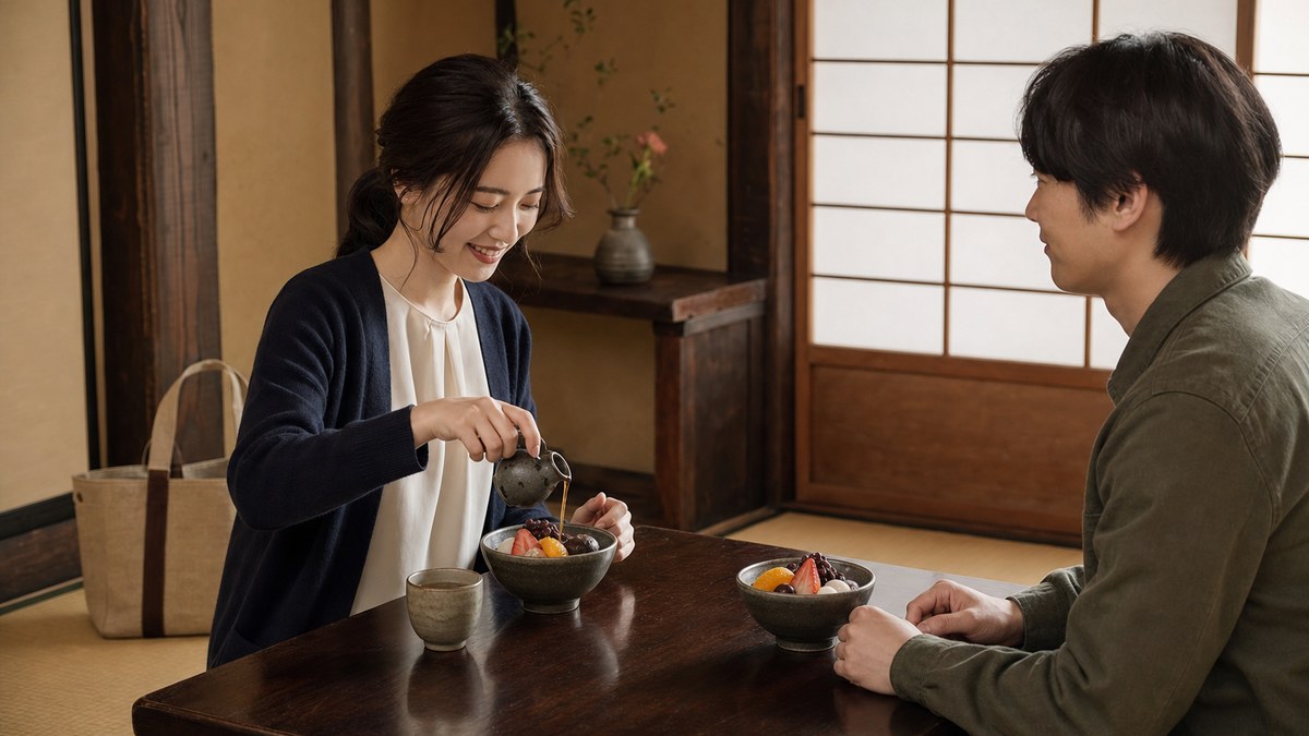 甘味処であんみつ、で完全に素になるの要点を表す画像