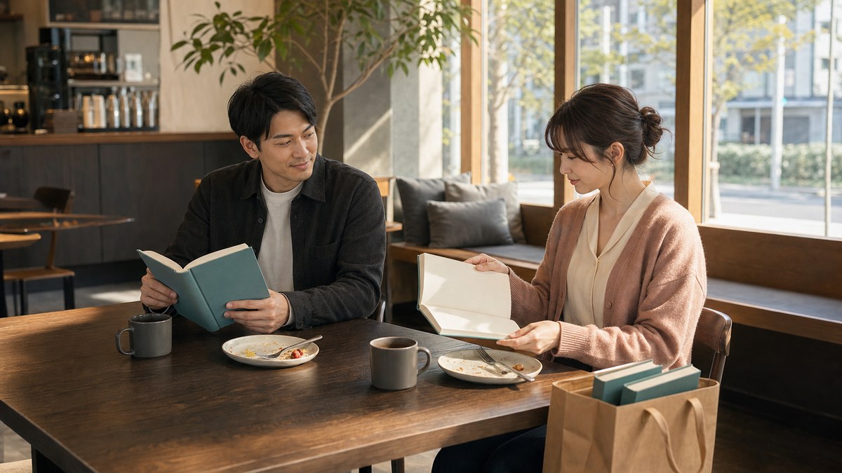 その後。ハルカと、休みの朝の話の要点を表す画像