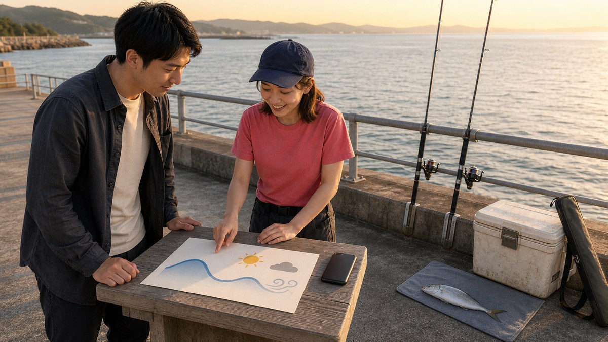 その後。ナギサの連絡は、だいたい潮と天気の話の要点を表す画像
