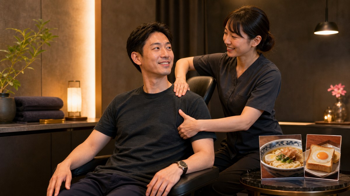 きしめんの話をしながら、腰が生き返っていくの要点を表す画像