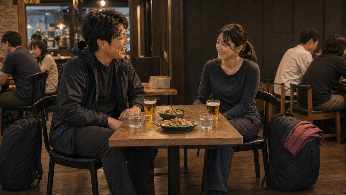 下山して一杯やったら、別人みたいに緩んでたの要点を表す画像