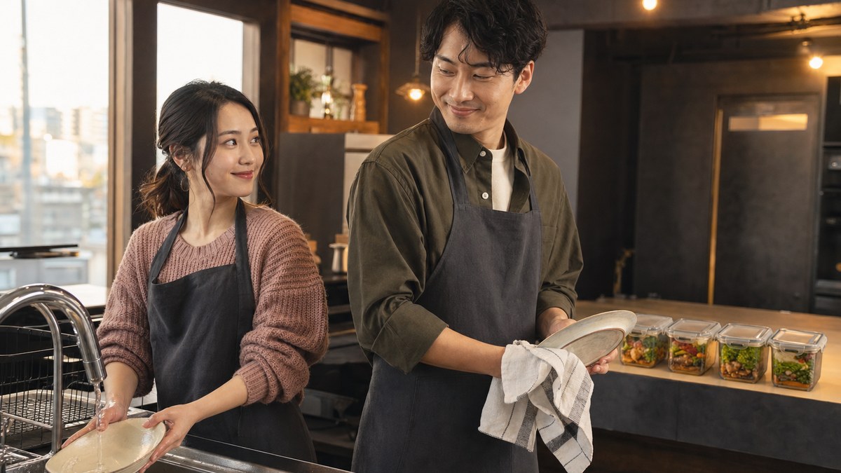 食器洗ってる間に、初対面の硬さが消えてたの要点を表す画像