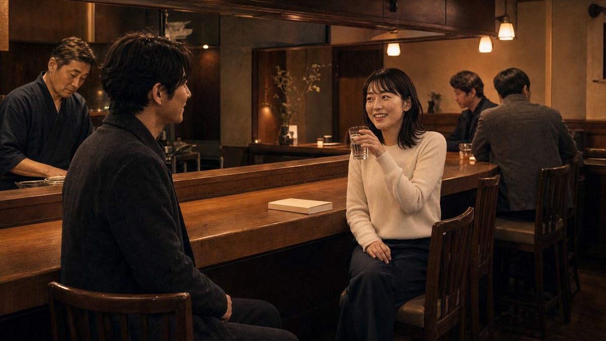 カウンターで一杯、いい雰囲気にの要点を表す画像