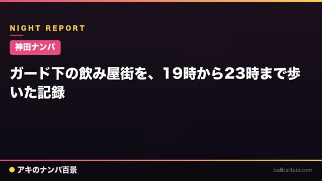 【神田ナンパ】ガード下の飲み屋街を、19時から23時まで歩いた記録