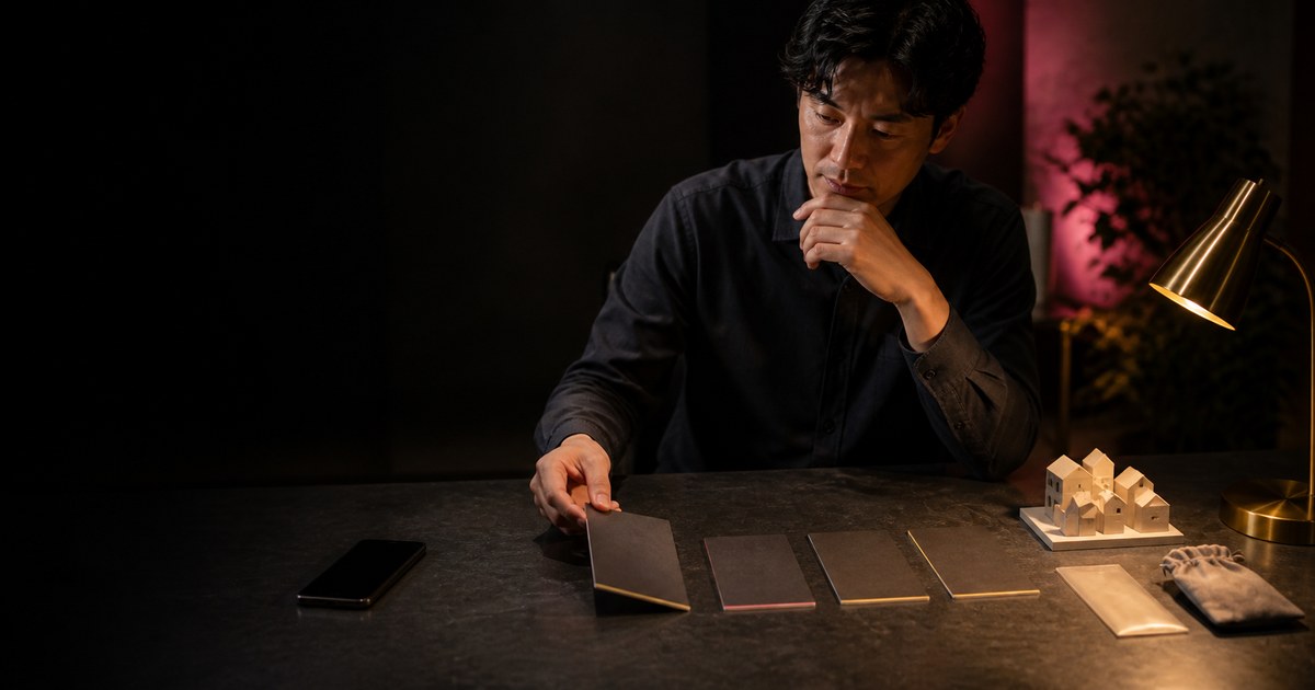四つの候補を机に並べ課金前の条件を見比べる成人男性
