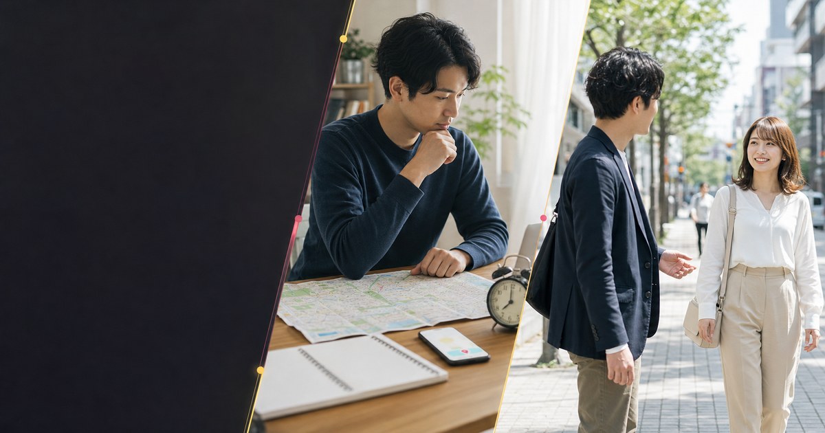 地図と時間と1声の目標を準備し、広い昼道で安全に声をかける男性