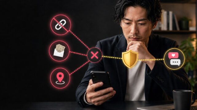 怪しい行動だけを見極め、外部誘導・金銭話・曖昧な約束を切る男性