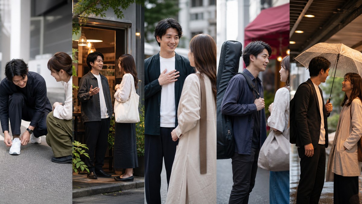服・場所・名乗り・持ち物・雨という5つの自然な第一声のきっかけ