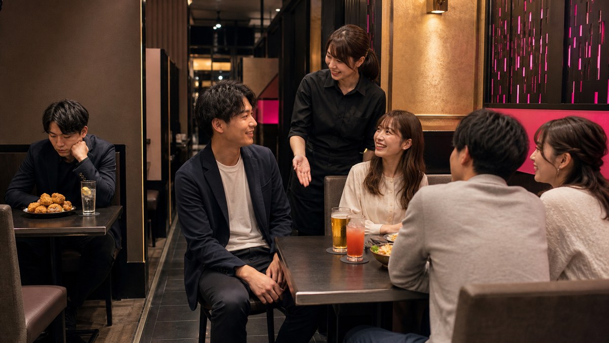 一人参加で通路側に座り、店員や同席者と動きやすくする相席屋のコツ