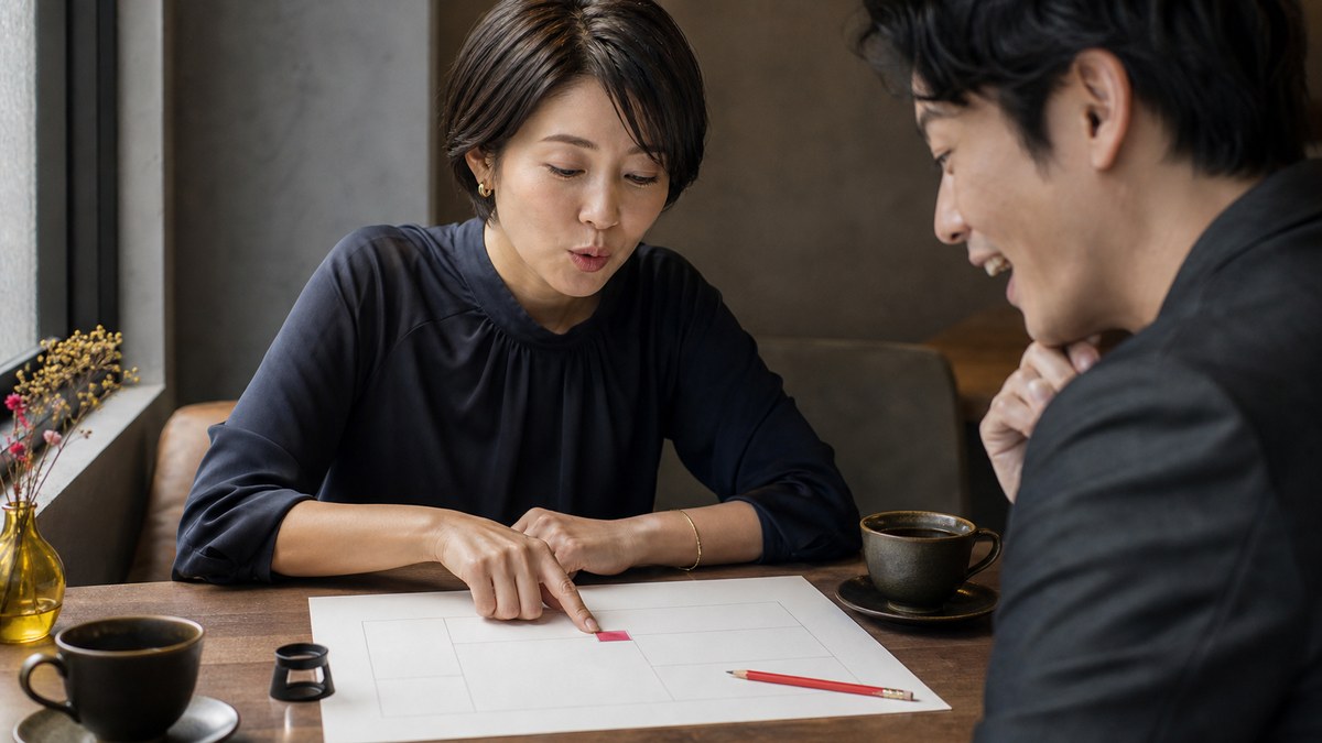 白紙の校正用紙を指して声に出して確認する成人女性と赤鉛筆