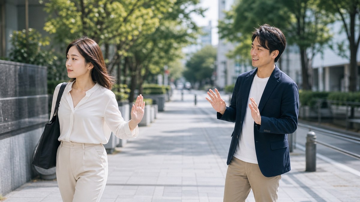 断られたら触れず追わず、進路を空けてその場を離れる男性