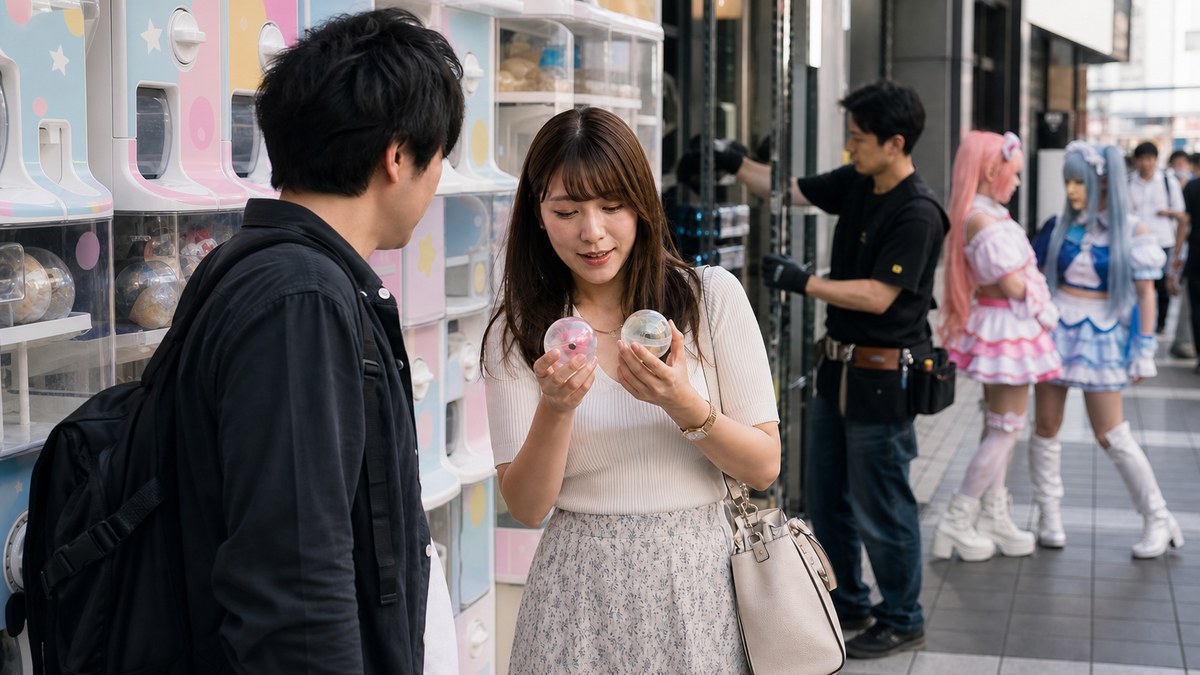 路上のガチャや行列を話題にし、勤務中やコスプレの人には触れない声かけ