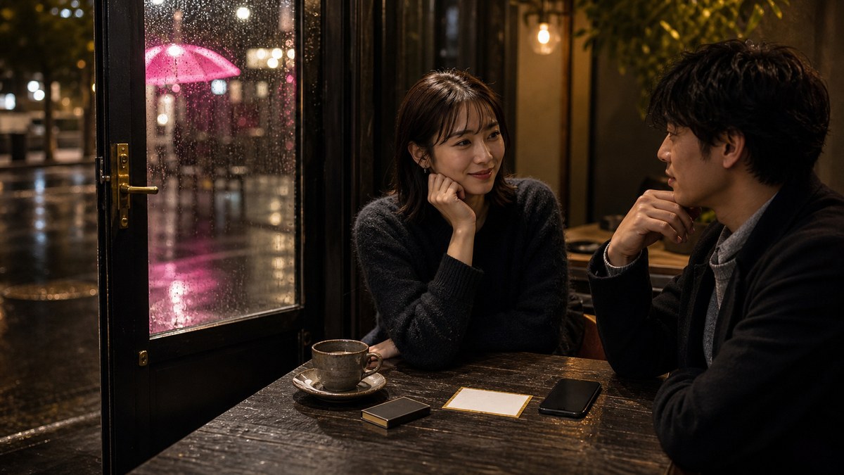 店内の席とコーヒーと一通だけの連絡を示す静かな顔合わせの机