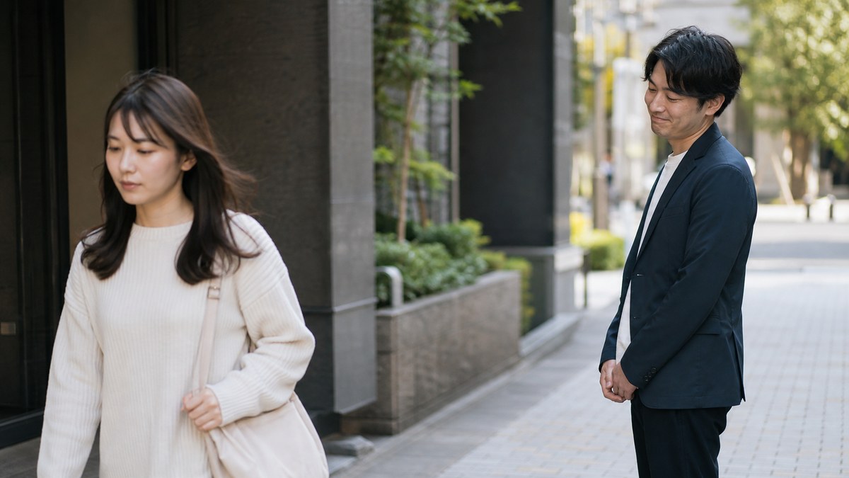 断られた瞬間に謝って半歩下がり、しつこくせず離れる男性
