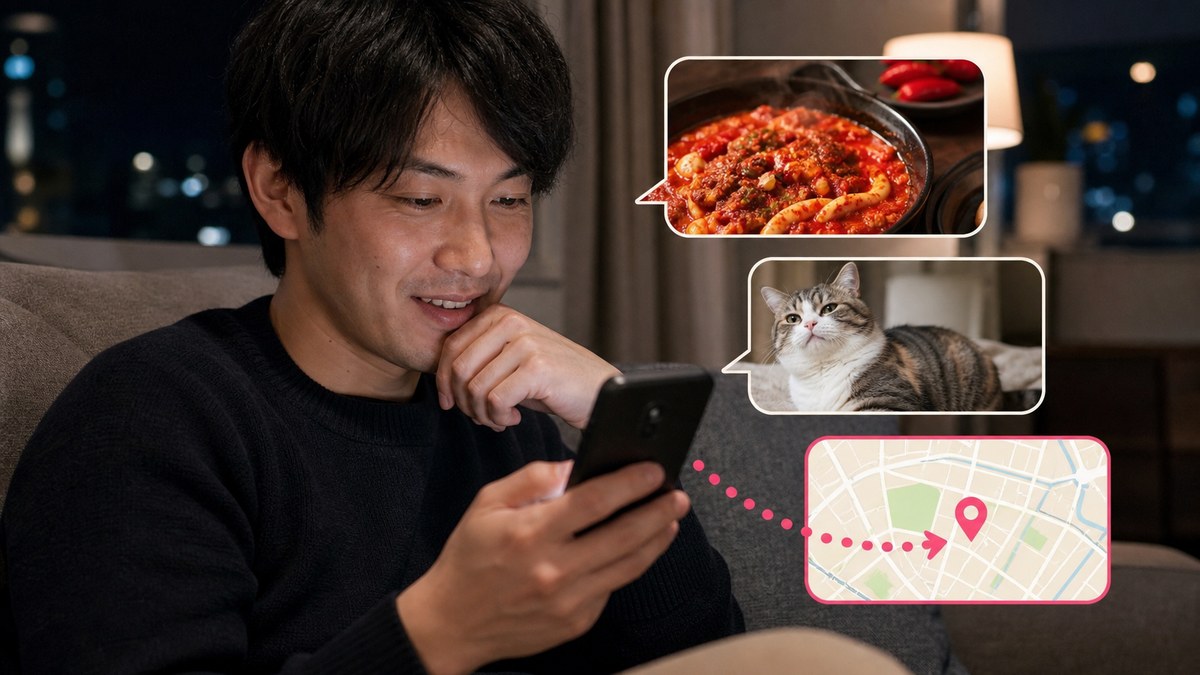激辛料理と猫の写真を送り合い、次の新大久保の店を相談する関係
