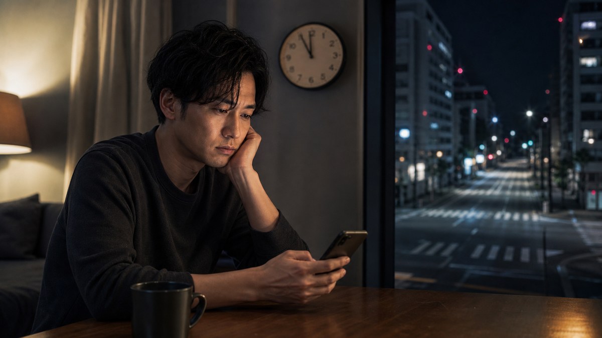 場所も目的も曖昧な深夜投稿に返信がなく、一人で待つ男性