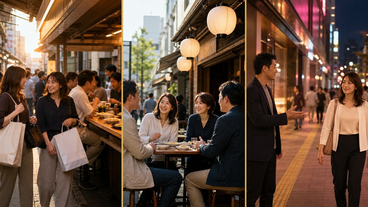 上野・浅草・錦糸町で昼から夜へ変わる下町の飲み方を三分割で示した画像