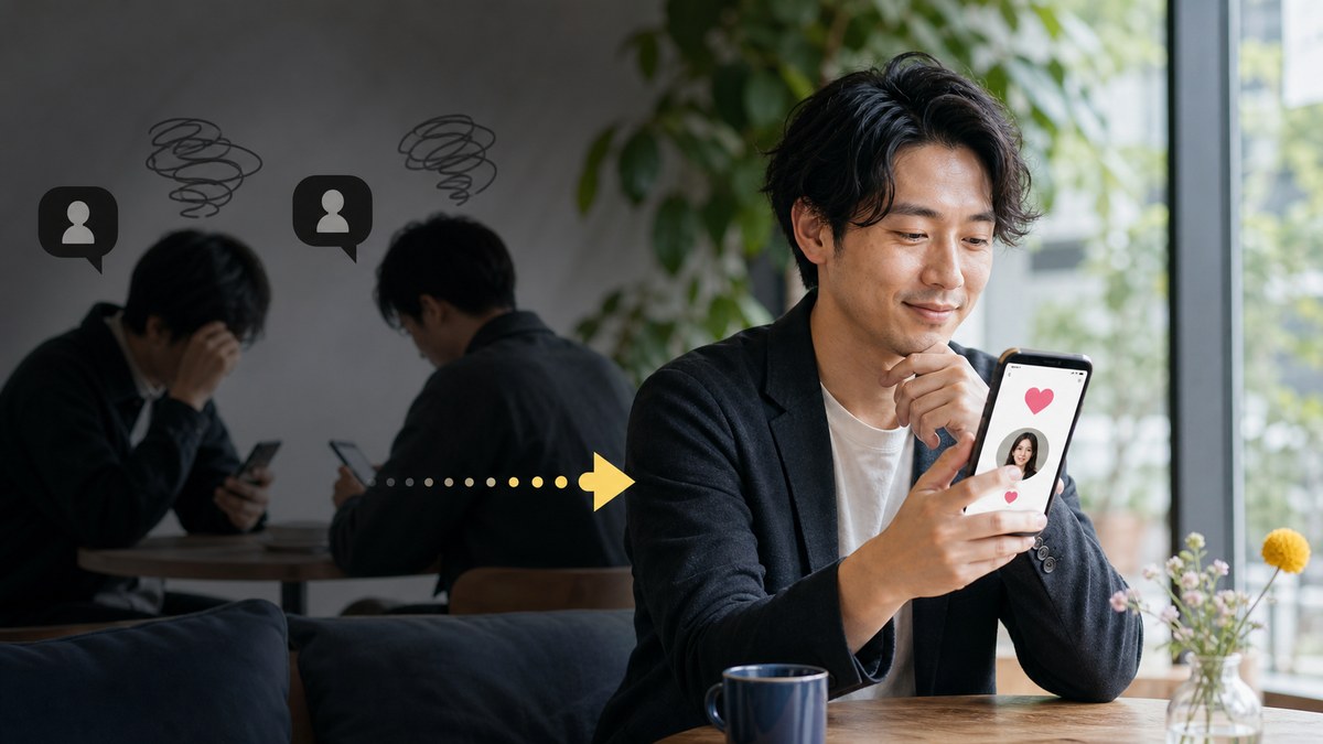掲示板文化が合わず、プロフィール重視の恋活アプリへ移る男性