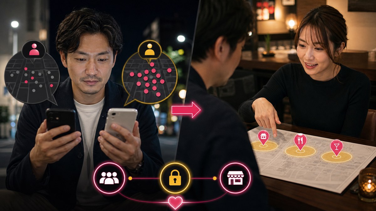 課金前に地方の人数を確認し、土地勘のある女性に会う店を選んでもらう流れ