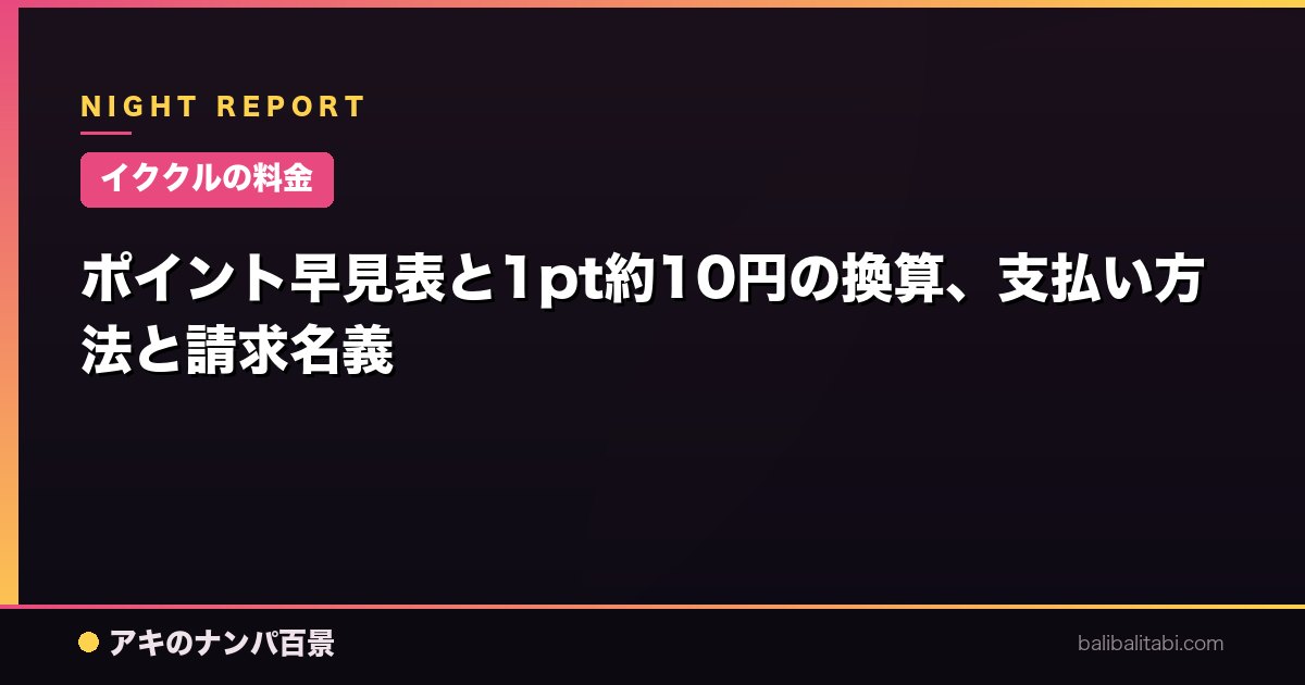 【イククルの料金】ポイント早見表と1pt約10円の換算、支払い方法と請求名義